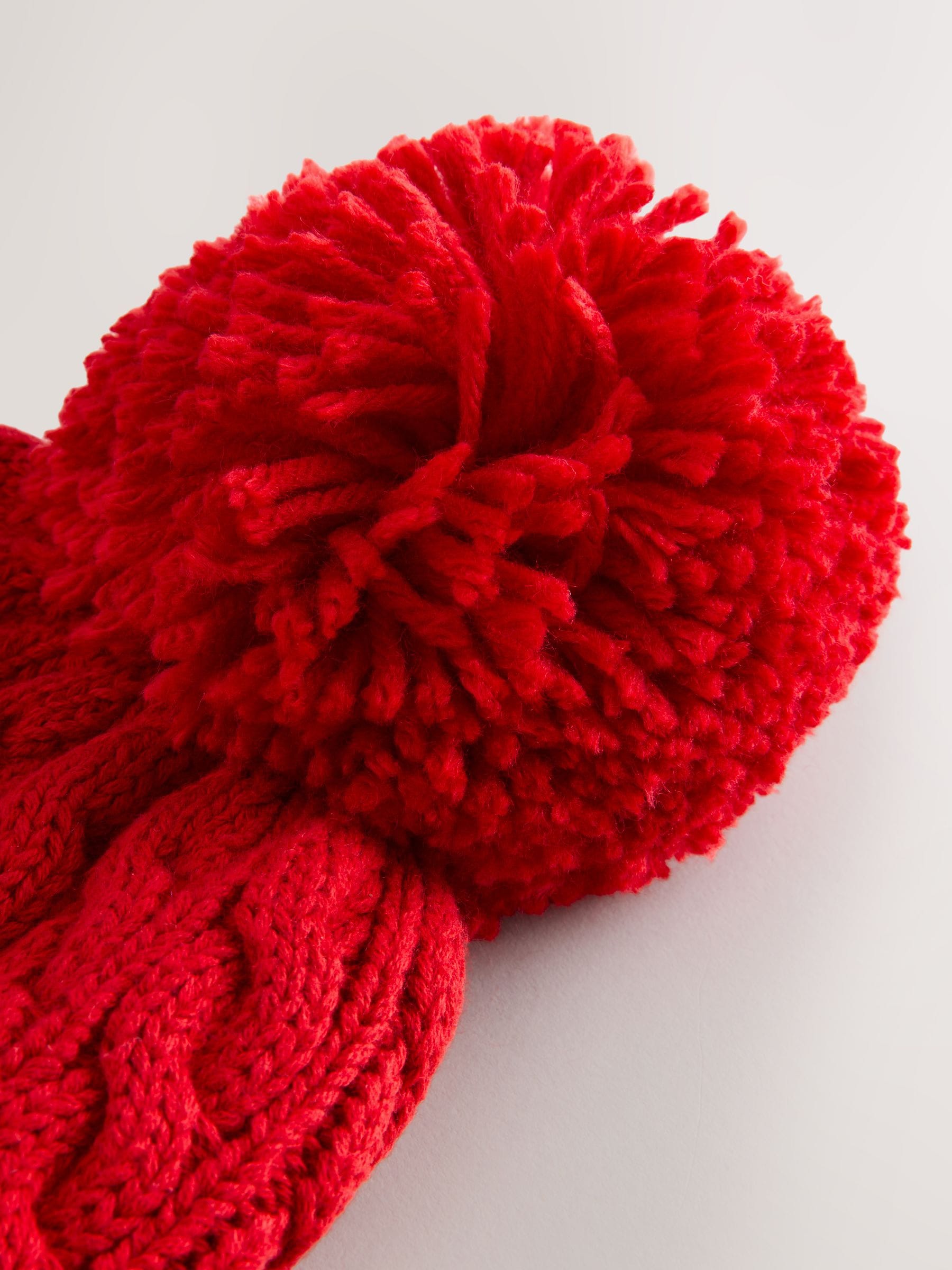 Felrood - Gebreide kabel Beanie-muts met pompom