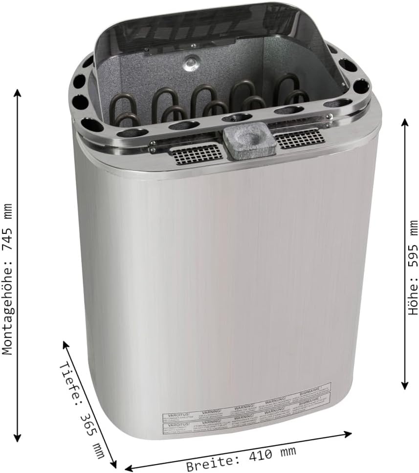 Premium Dampf Bi-o Kombi Sauna Ofen 6 KW, Saunaofen Scandia Combi aus gebürstetem Edelstahl inkl. 20 kg WelaSol Saunasteine Original Olivin Diabas