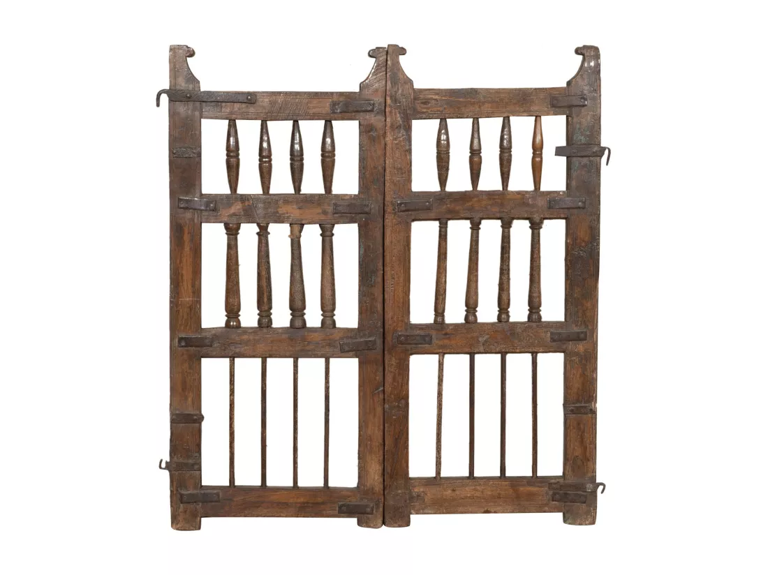 BISCOTTINI Portail - Bois Massif et Fer Finition Antique - Clôture en Fer - Portail en Métal - Porte Décorative - Portail d'Entrée - Clôture en Bois - Intérieur et Extérieur - 102x4x109cm