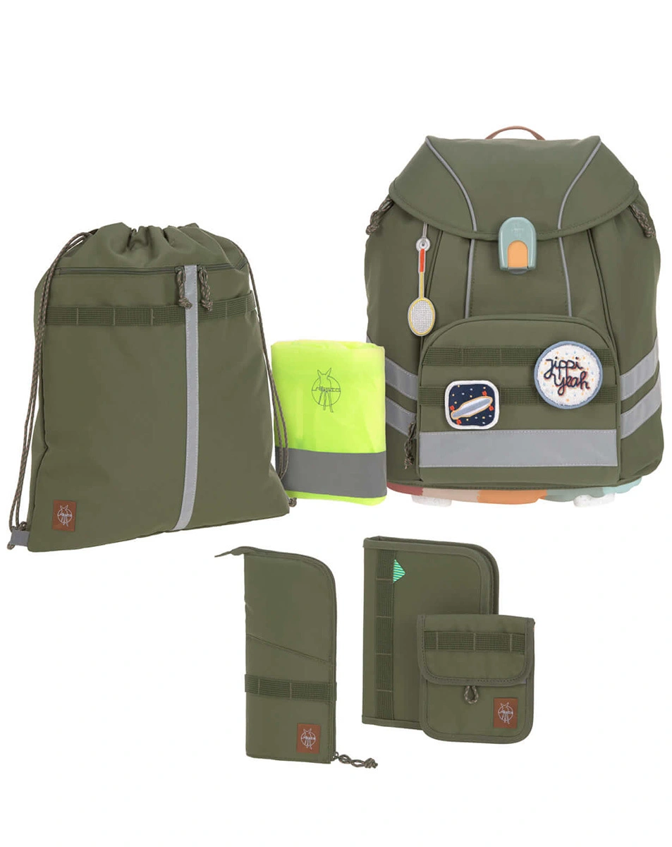 Schulranzen-Set UNIQUE (30x25x40) 9-teilig in olive
