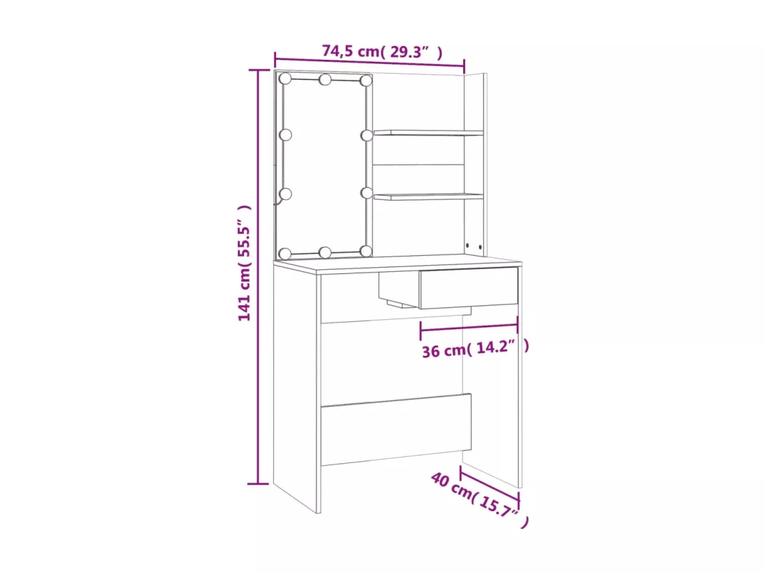 Coiffeuse avec LED chêne sonoma 74,5x40x141cm bois d'ingénierie