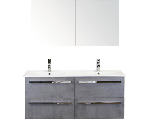 Sanox Seville badkamermeubelset (B x H x D): 121 x 170 x 46 cm, frontkleur: beton antraciet, met keramische wastafel in wit