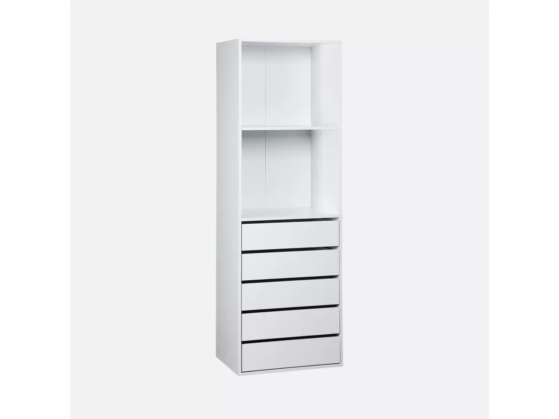 Module dressing avec 5 tiroirs et 2 étagères. blanc. panneaux stratifiés