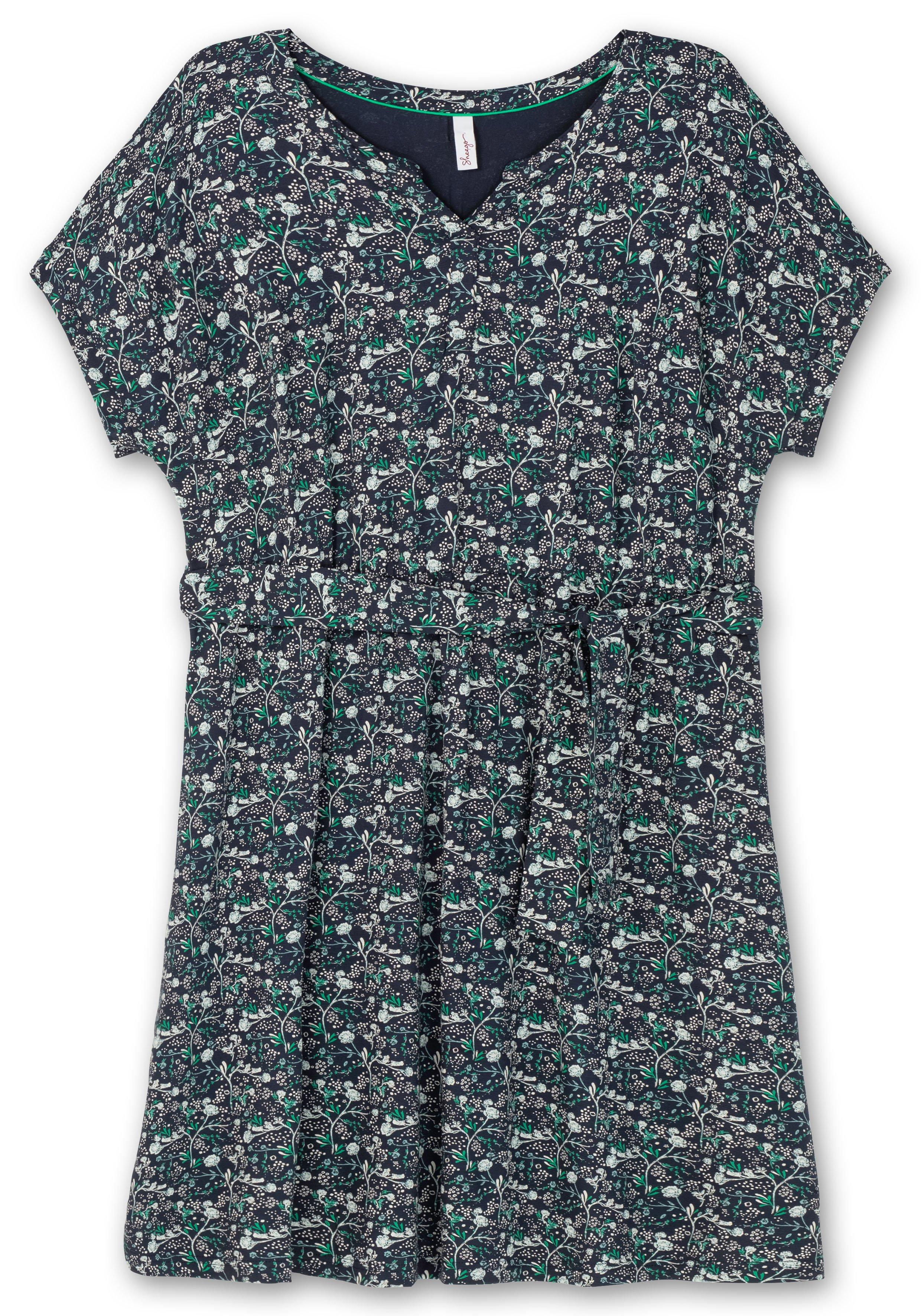 Jerseykleid mit Blumenprint und Bindegürtel