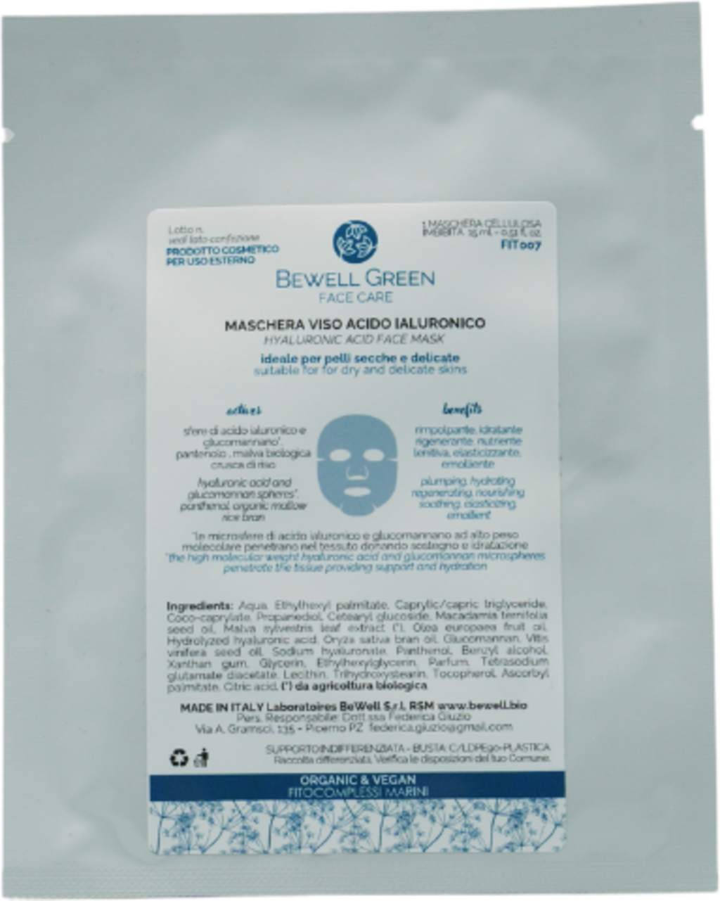 BeWell Green  Hyaluronic Face Mask, 15 ml