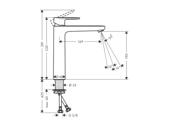 HANSGROHE Mitigeur de lavabo190 sans tirette ni vidage chromé