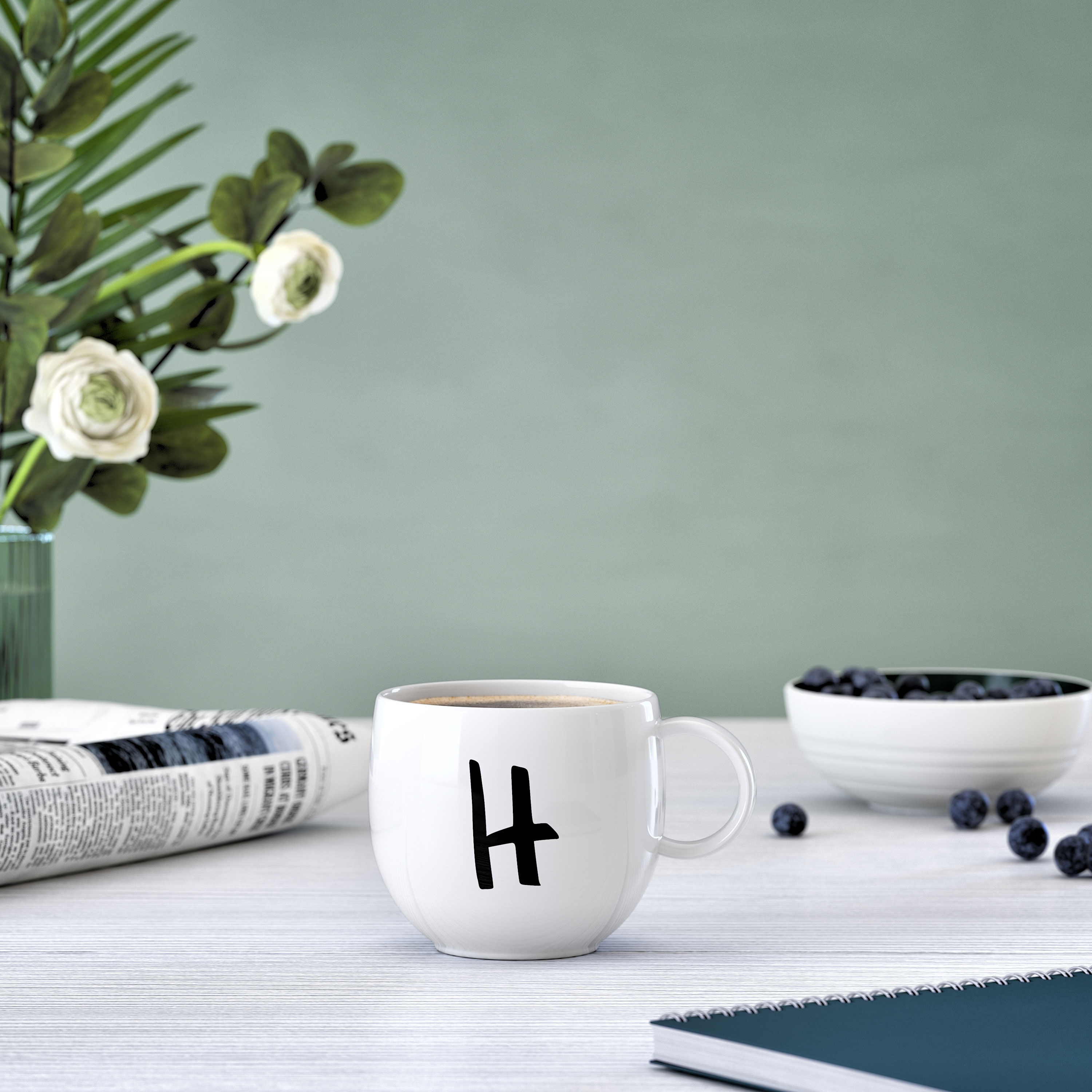 Letters Mug White, 9.9 oz, Premium Porcelain