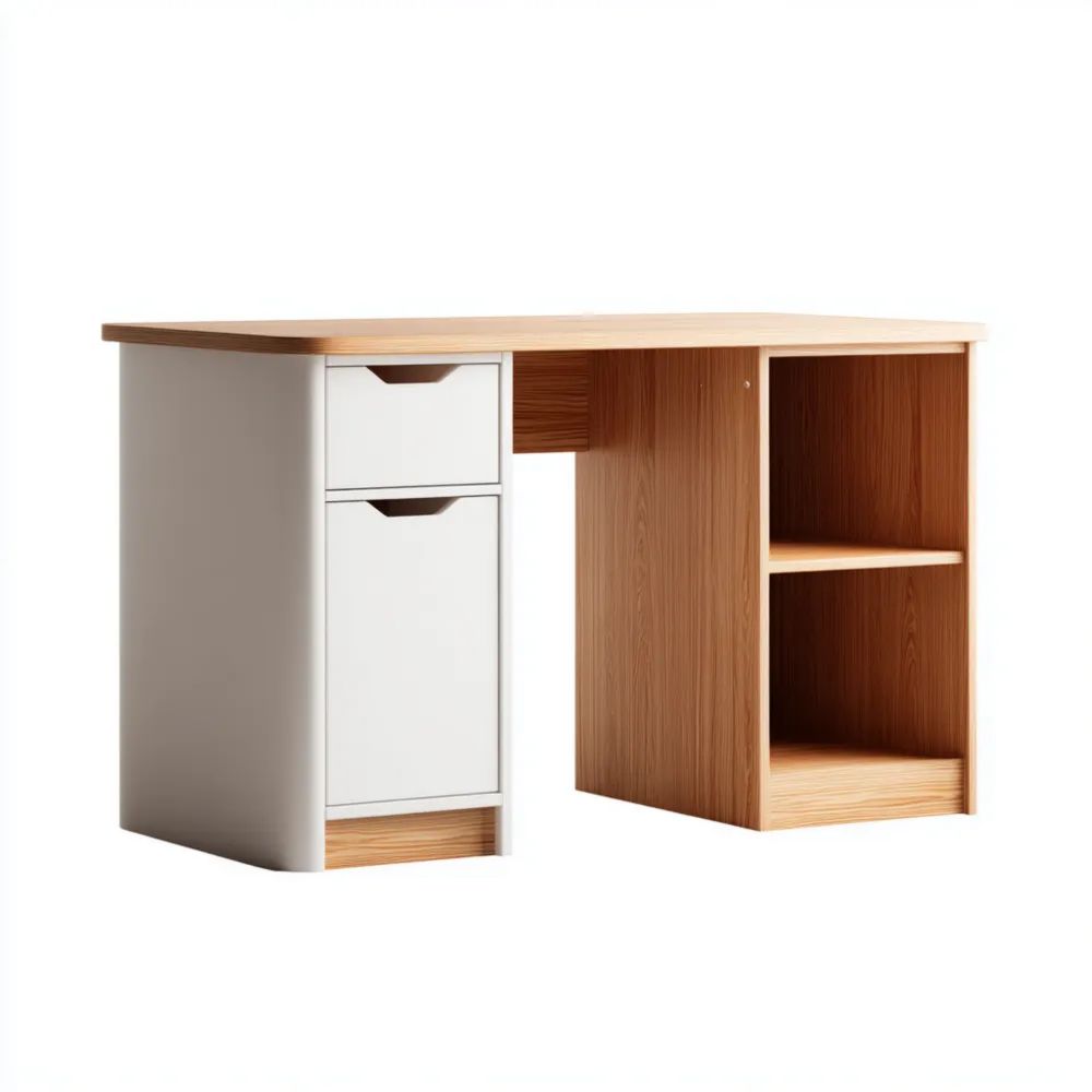 Moderner Schreibtisch 120x55x75 cm aus Holz – Weiß/Natur