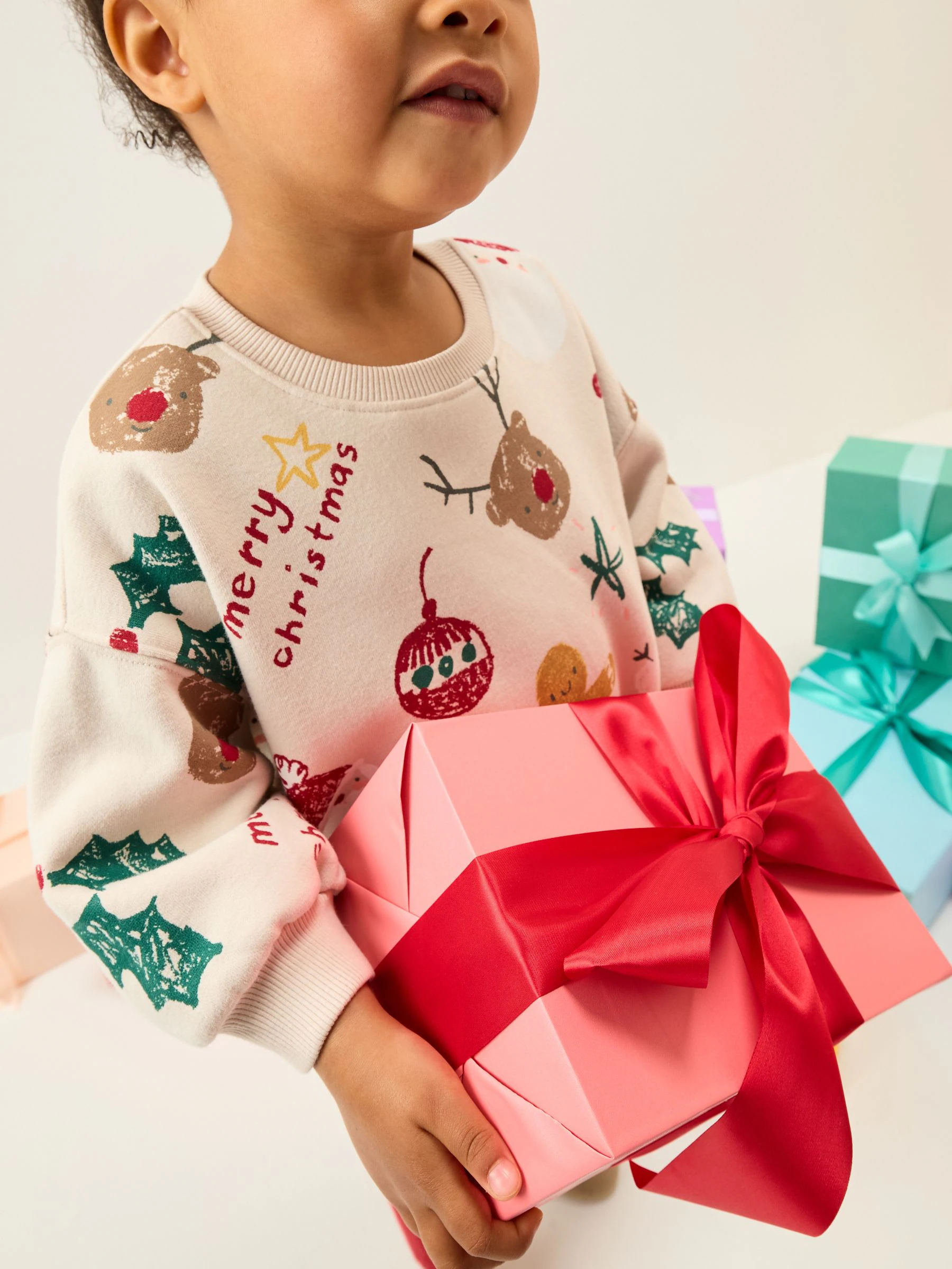 Beige/rode kerstprint - Set met sweatshirt en legging (3 mnd-7 jr)
