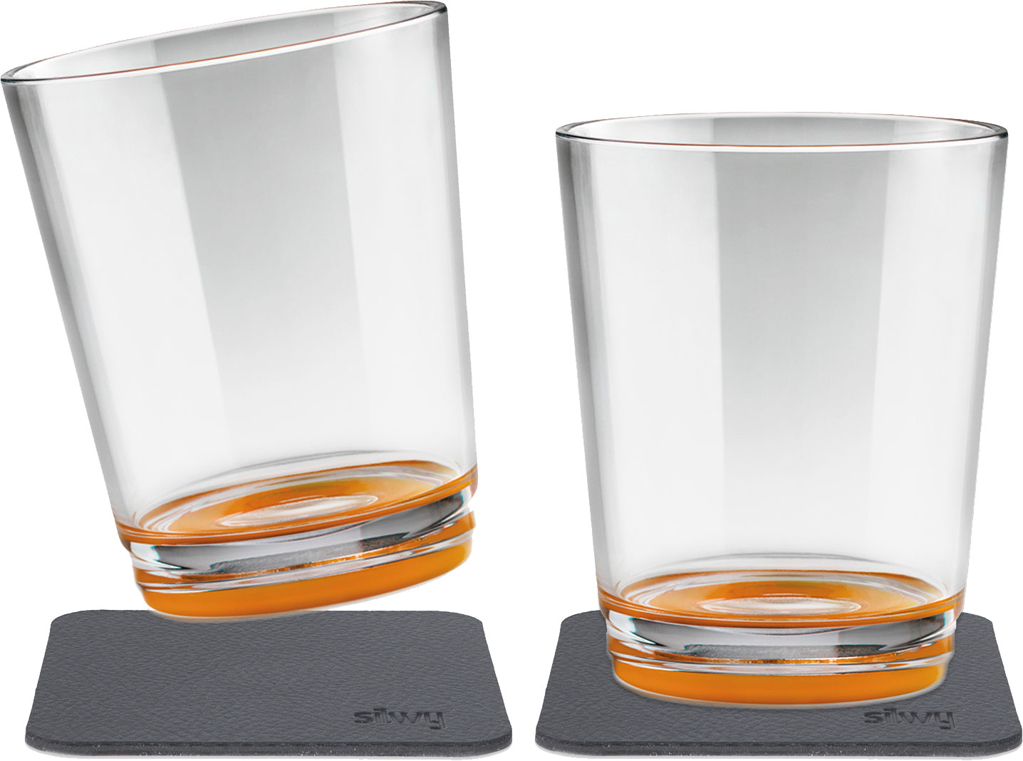silwy® Tritan-Magnetgläser mit Untersetzer 2er Set  (250 ml) Orange