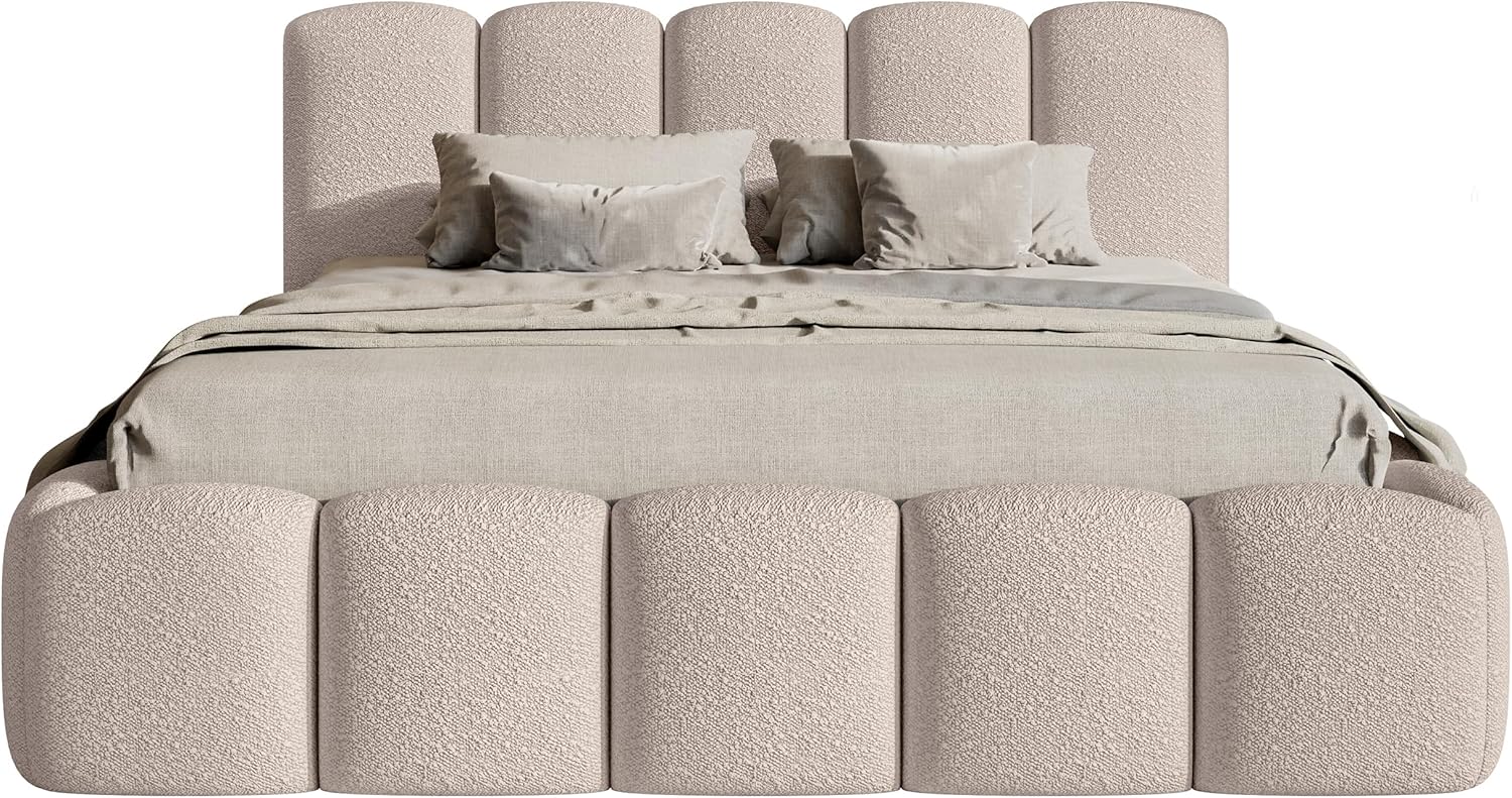 Selsey Bett 180 x 200 cm Polsterbett Schlafbett Mit Bettkasten Stauraum Metallgestell Kopfteil Boucle Cloudy II Hellbeige