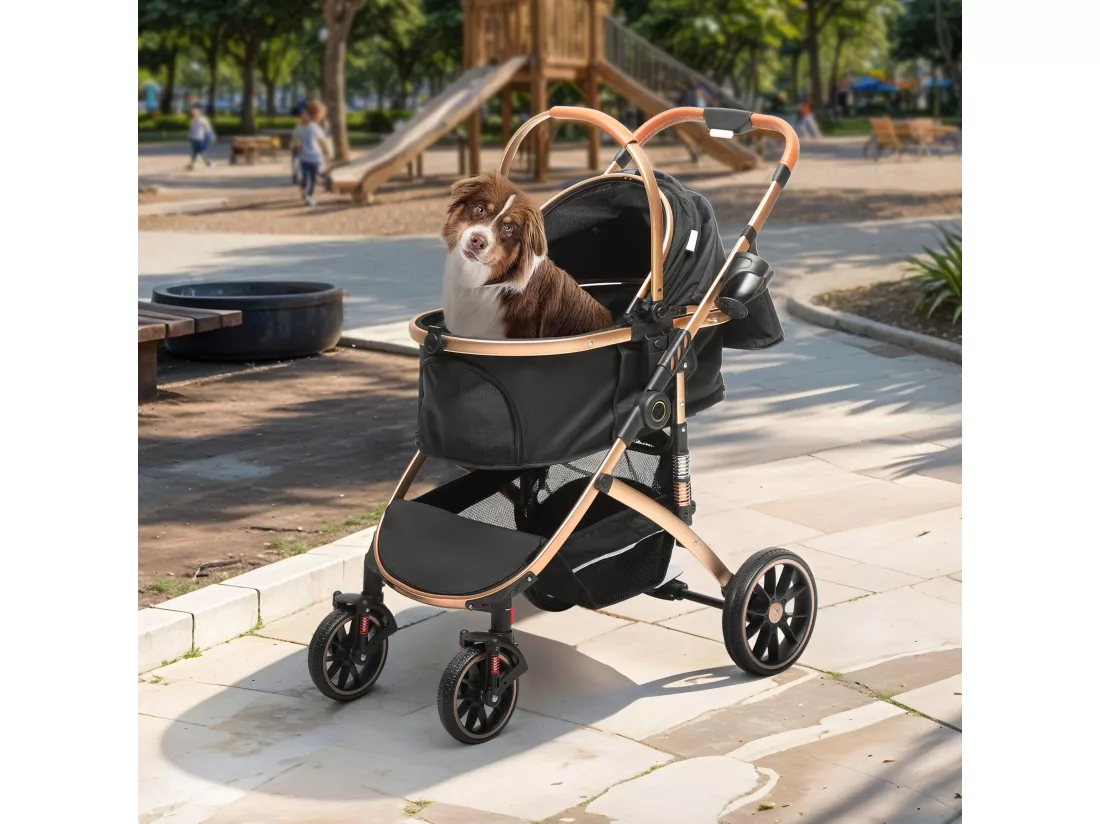 YITAHOME Poussette 3-en-1 pour Chien Chat - Transporteur Amovible - Pliable Portable - Noir