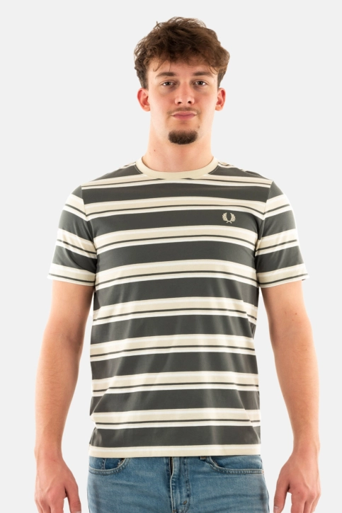 Tee shirt fred perry stripe u98 fieldgreen/oatme
