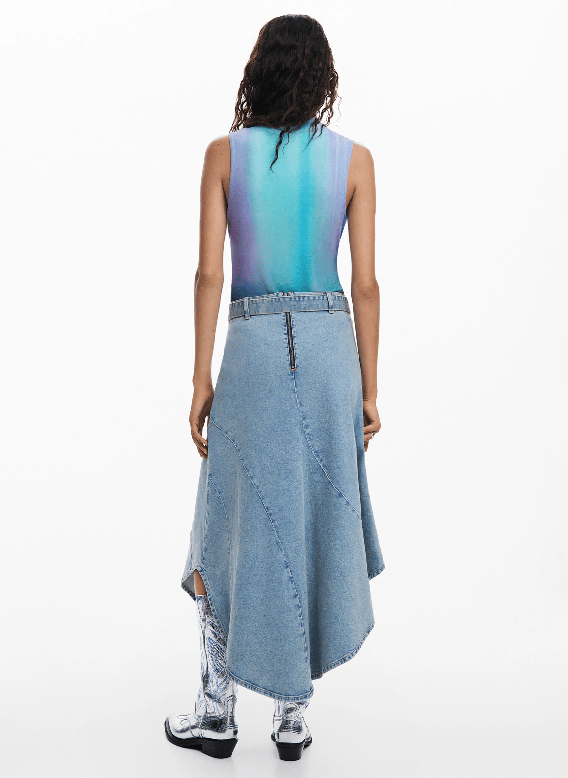 Jupe midi en denim de coton | Bleu
