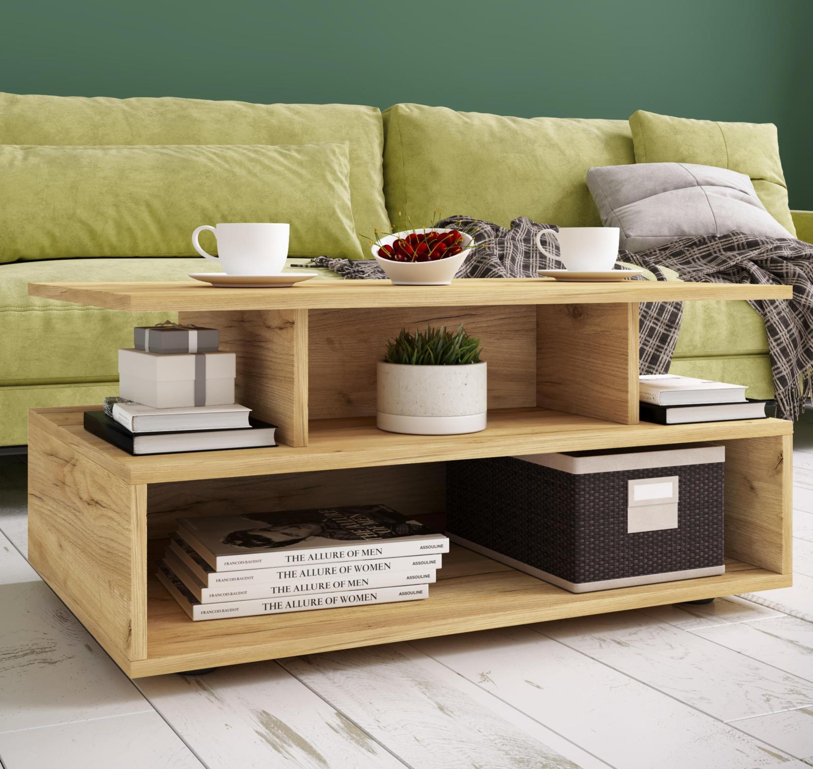 Couchtisch ESILA - Honig-Eiche - 5 Fächer - 80 cm