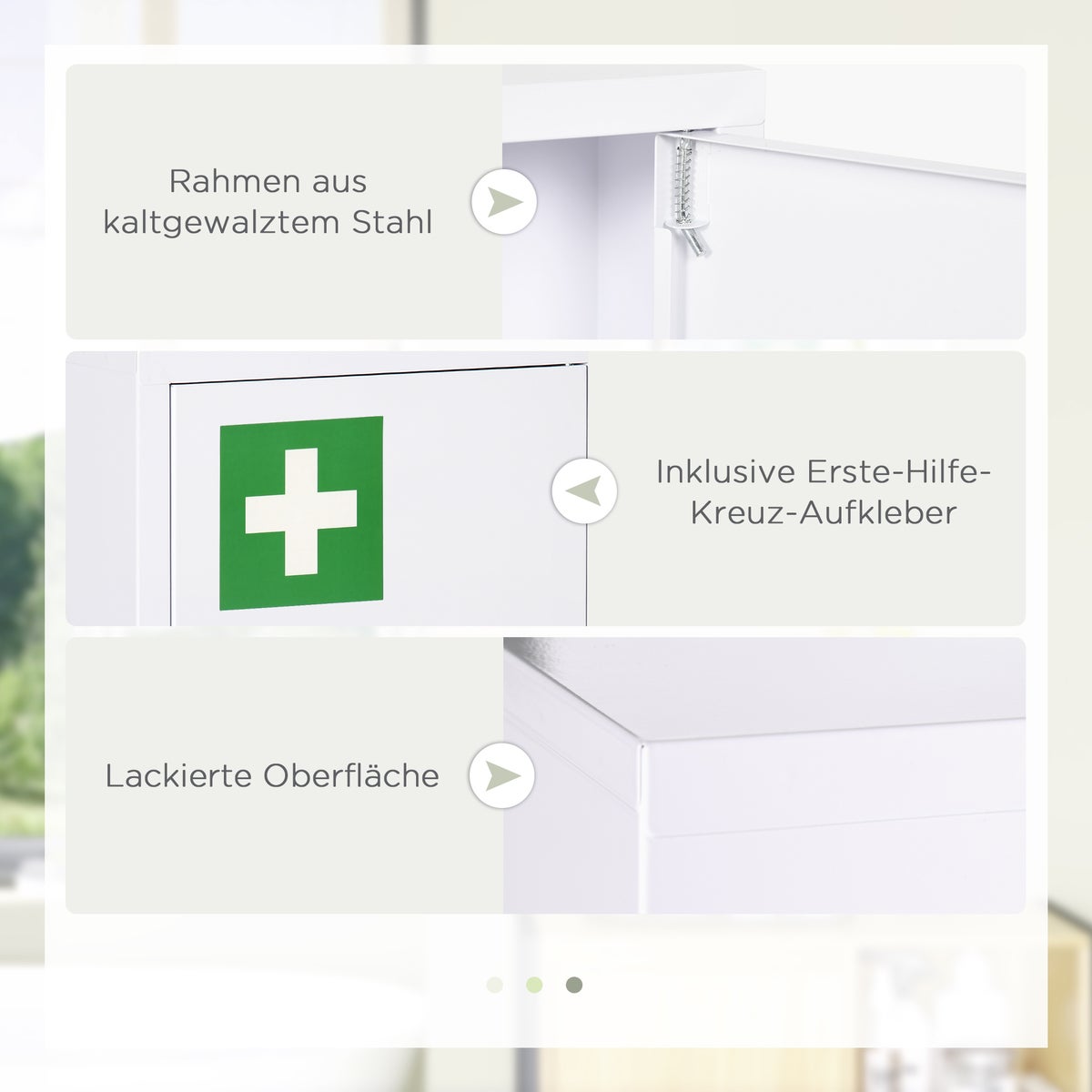 Kleankin Medicijnkast, Apothekerskast met 3 compartimenten, Afsluitbare EHBO-kast met 2 sleutels, Staal, Wit, 40 x 15 x 53,5 cm