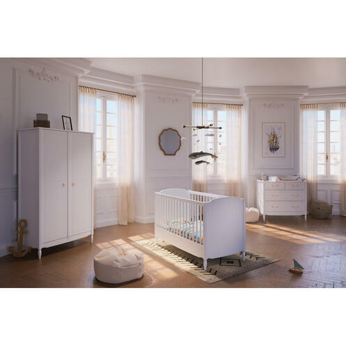 Chambre TRIO Lit 60x120 + Commode + Armoire LAFAYETTE Neige - THEO