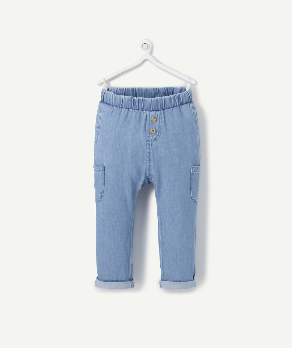 PANTALON BÉBÉ GARÇON EFFET DENIM BLEU EN COTON LOW IMPACT
