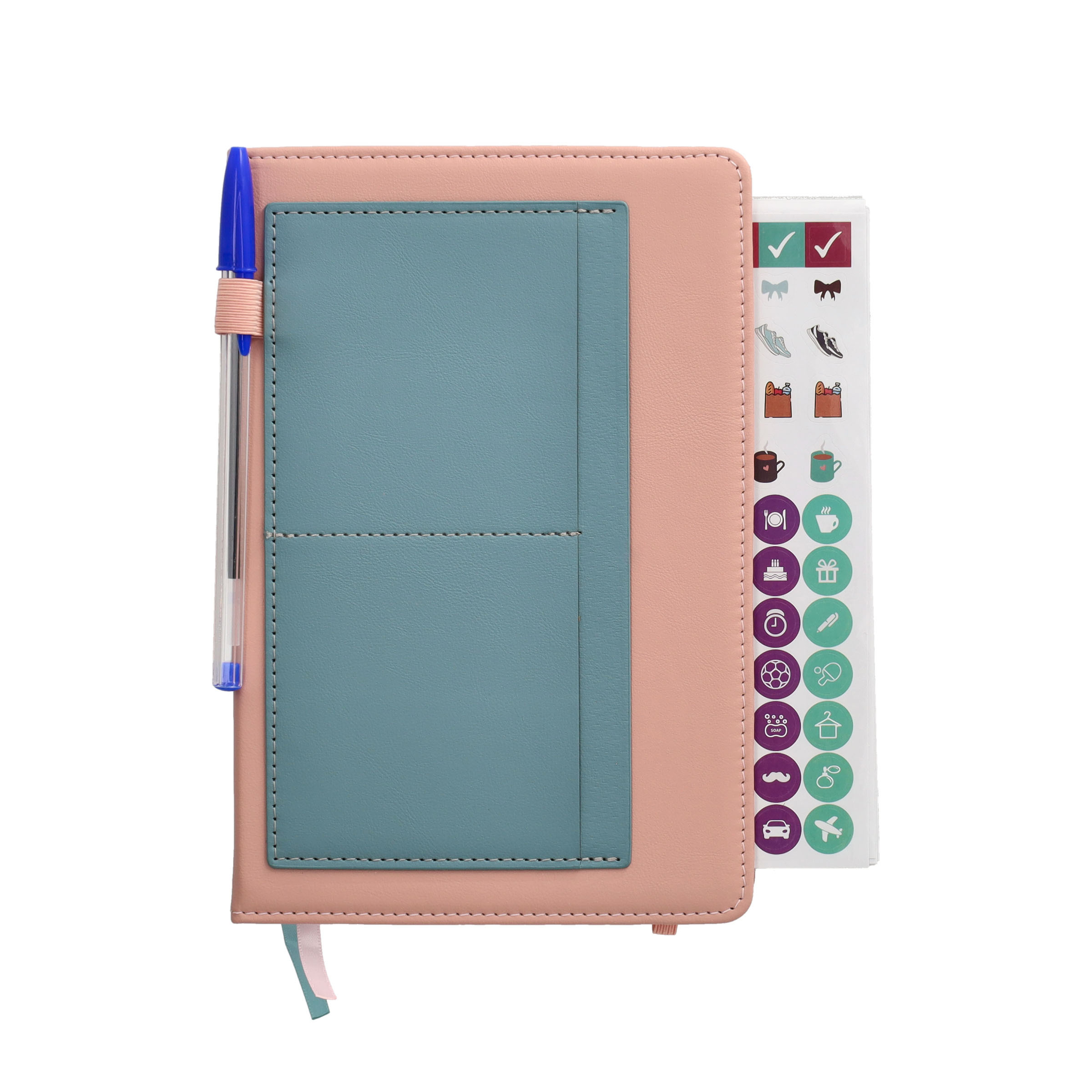 (1T/1S) 21x14cm Hard Cover Tages- und Stundenplaner Schüleragenda Zeitplanungssystem Wochenkalender 2025-2026 inkl. Sticker / Kartenhalter - Rosa