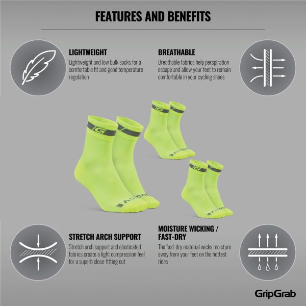 GripGrab Classic Regular Cut 3-Pack Sommersokker, Hi-Vis