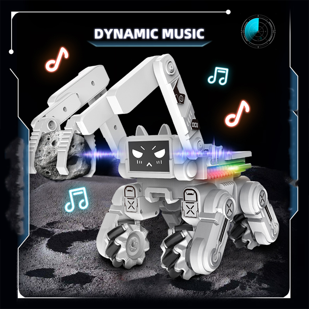 (20x15cm) Ferngesteuerter 2.4GHz Roboter Hund Kinder RC Spielzeug mit 360° Drehung / LED Licht / Sound Effekten (Batteriebetrieben) - Weiss