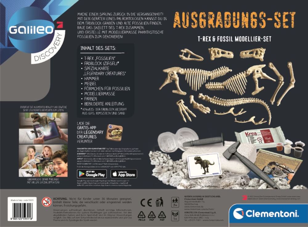 Clementoni Galileo Ausgrabungs-Set T-Rex & Fossil Modellier-Set