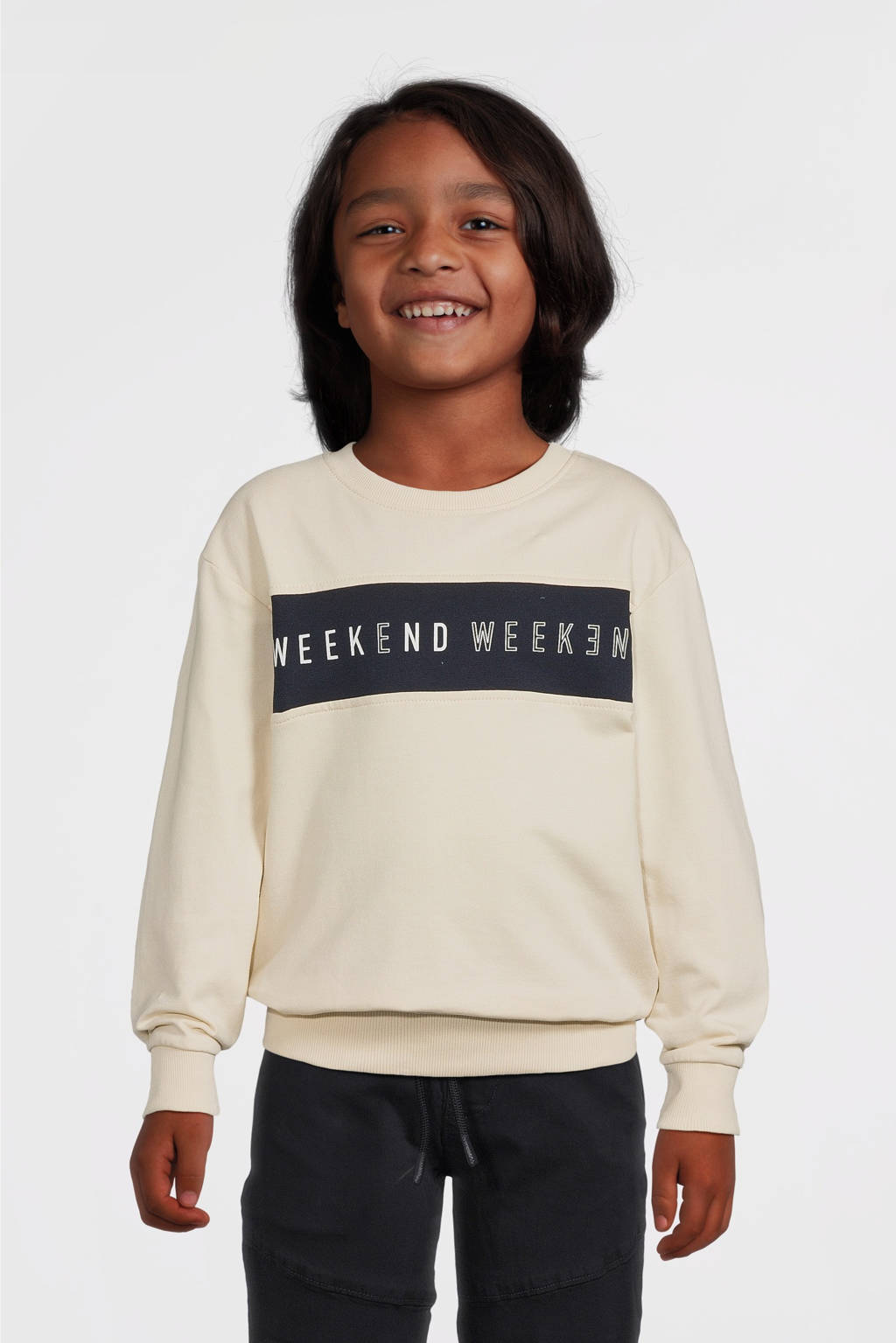 NAME IT sweater NKMVANCE met printopdruk lichtzand
