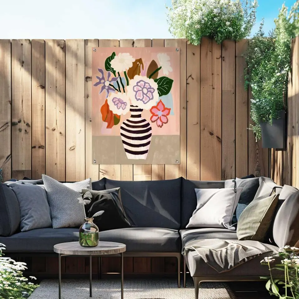 Tuinposter Black White Striped Vase - 80x60cm - Bont