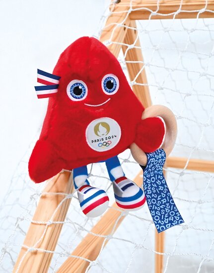 Mascotte Officielle JO 2024 Hochet avec anneau en bois   Rouge        de               Doudou et Compagnie