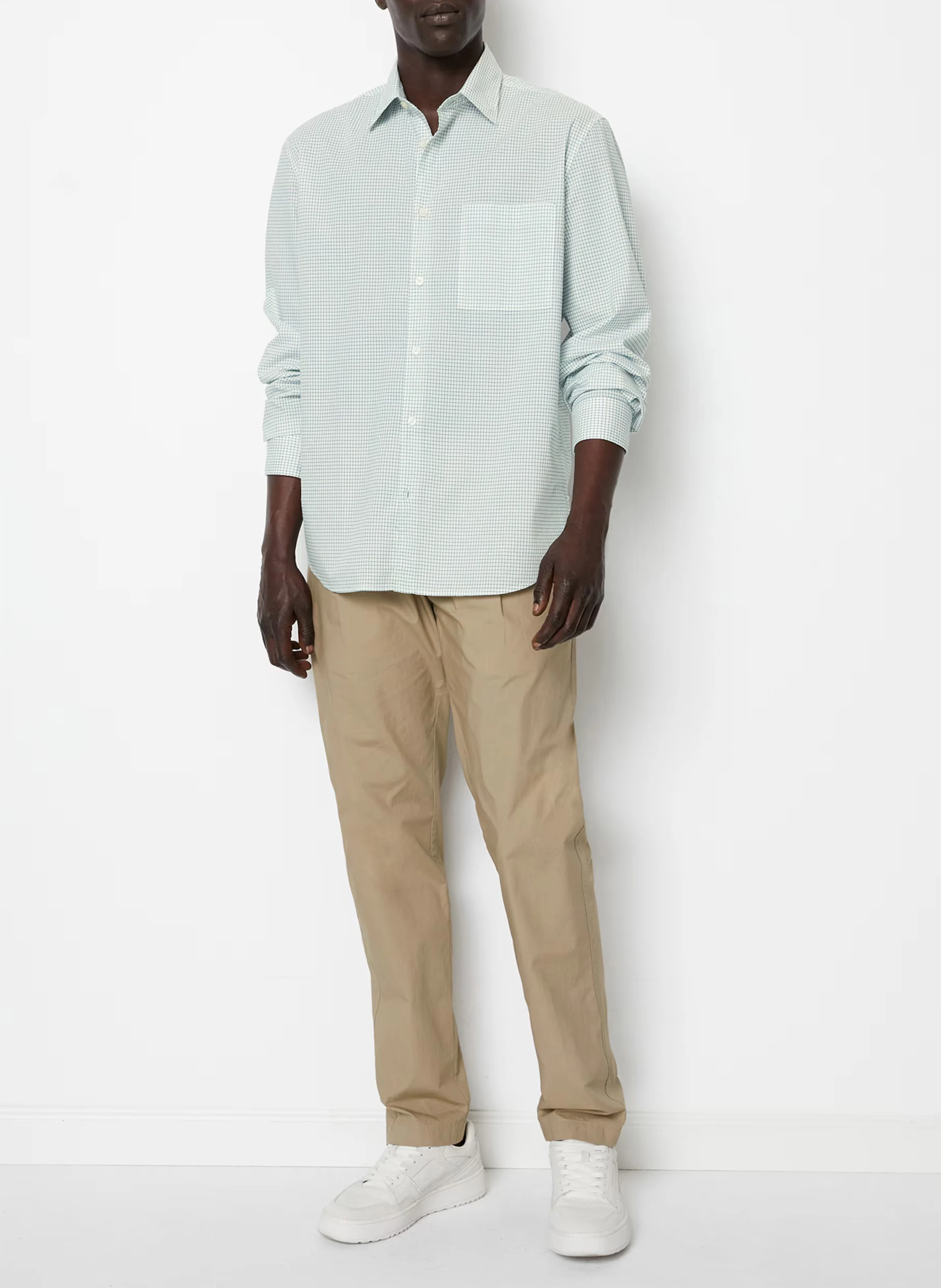 Chemise col classique à carreaux en coton bio | Blanc