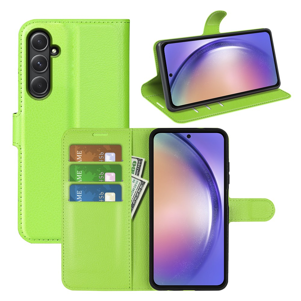 Samsung Galaxy A55 Leder Tasche Flip Cover Litchi Look - Grün