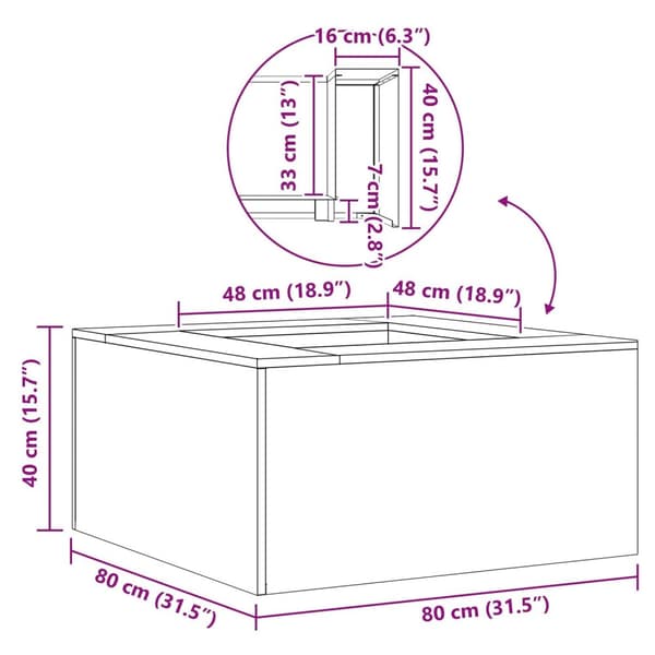vidaXL Peisfyrt Firkantet Svart 80x80x40 cm Stål