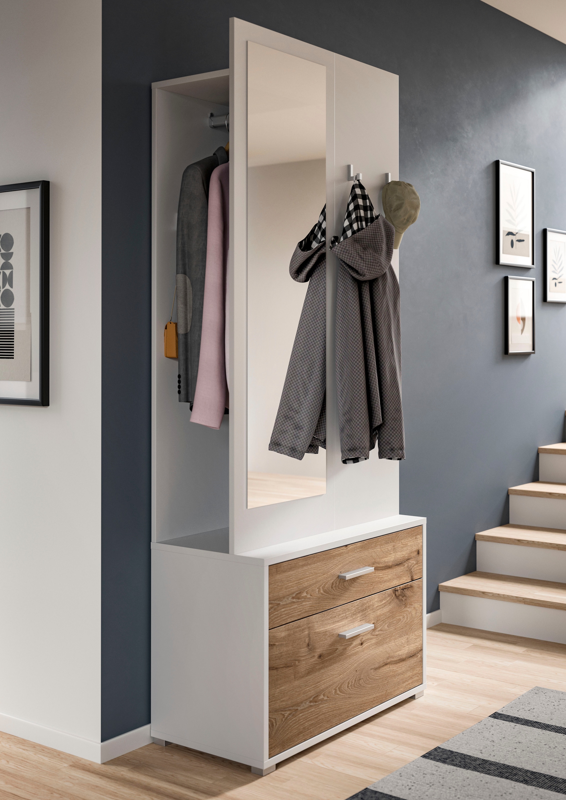 INOSIGN Kompaktgarderobe »Morrea, Höhe 190 cm, 1 Schubkästen, 6 Haken, 1 Kleiderstange, 7 Fächer« 1 Stk. tlg. schmale Garaderobe, Stauraum, Flur, Diele