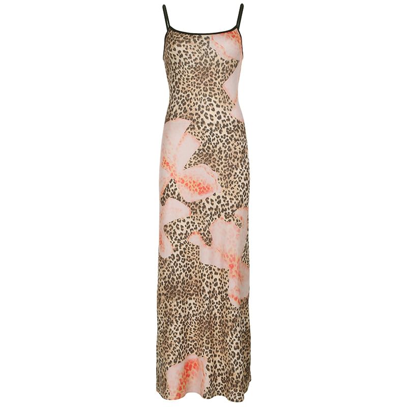 BrickBlack - Maxi-jurk met spaghettibandjes en luipaardprint