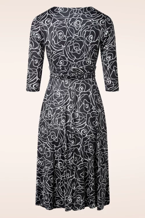 Vintage Chic for Topvintage Aria floral swing jurk in zwart en wit