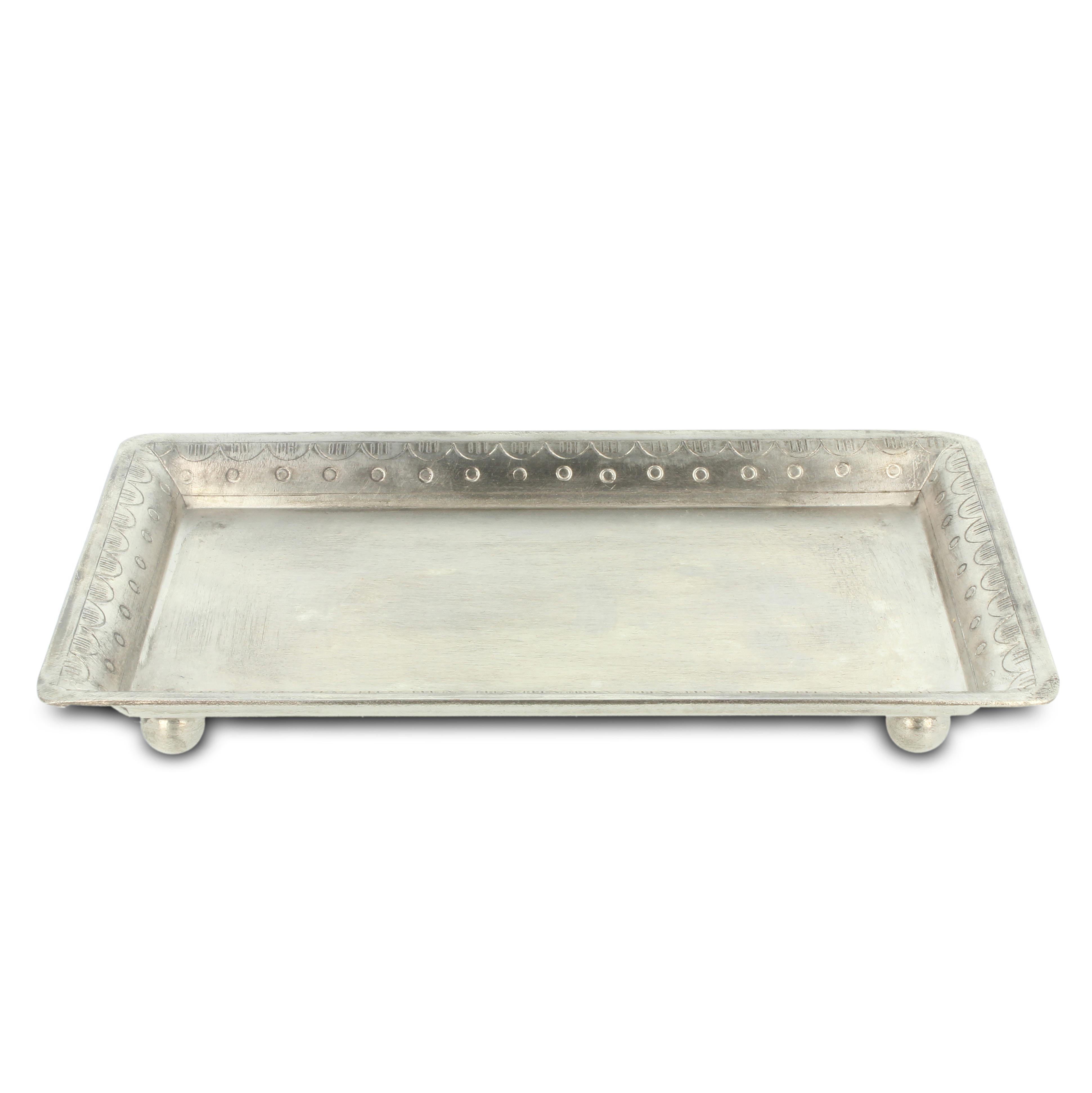 Teller eckig, vernickelt, silber, L 19,5 cm, B 12 cm, H 2,5 cm zu 9,50