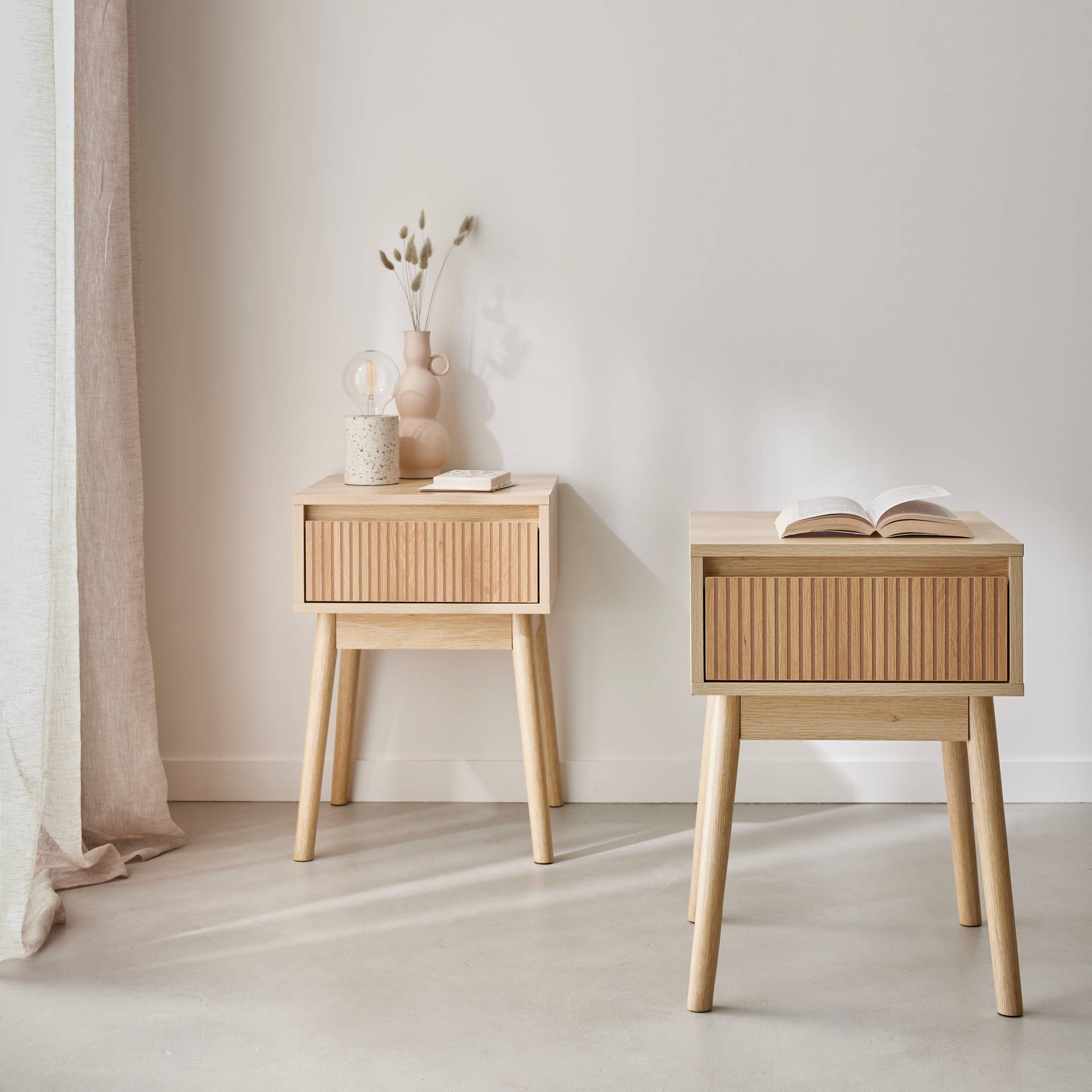 sweeek - Nachtkastje hout decor 1 lade (set van 2)