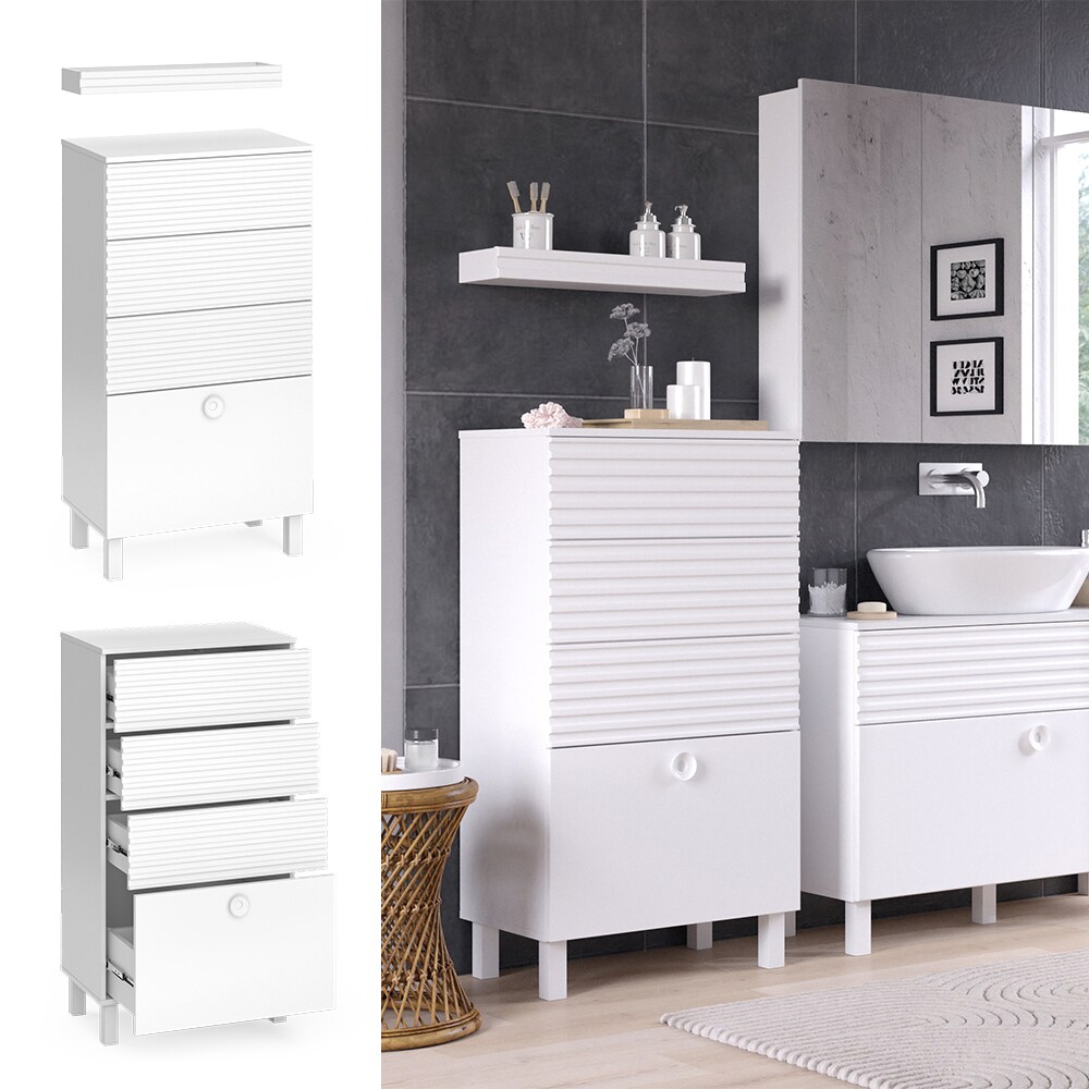 Vicco Midischrank Sola 60 x 113 cm, Weiß matt, mit Regal, modern, Badezimmer