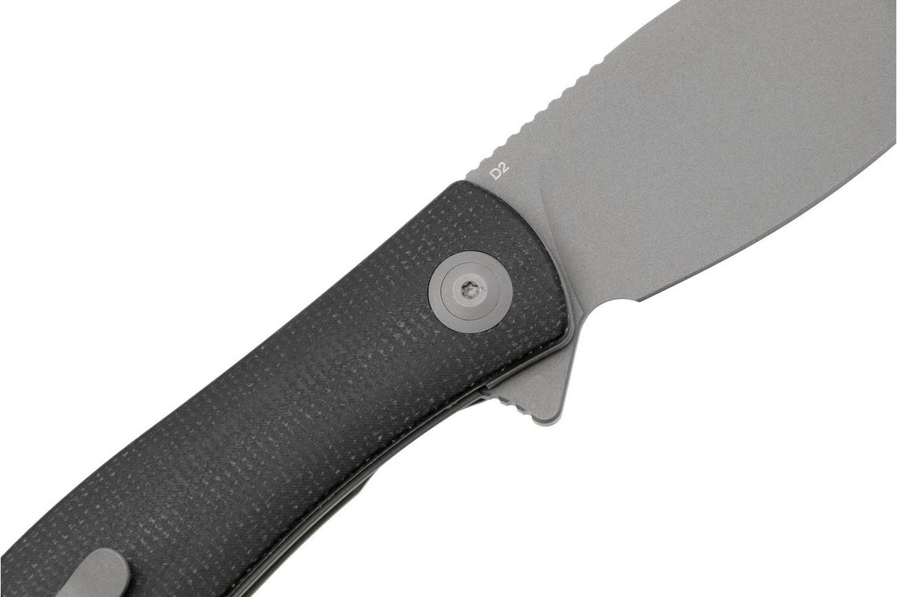 Trollsky Knives Mandu XL MT008-XL Dark Bead Blast D2, Black Micarta zakmes