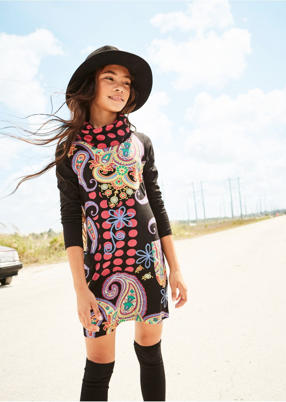 Robe fille à manches longues en jersey