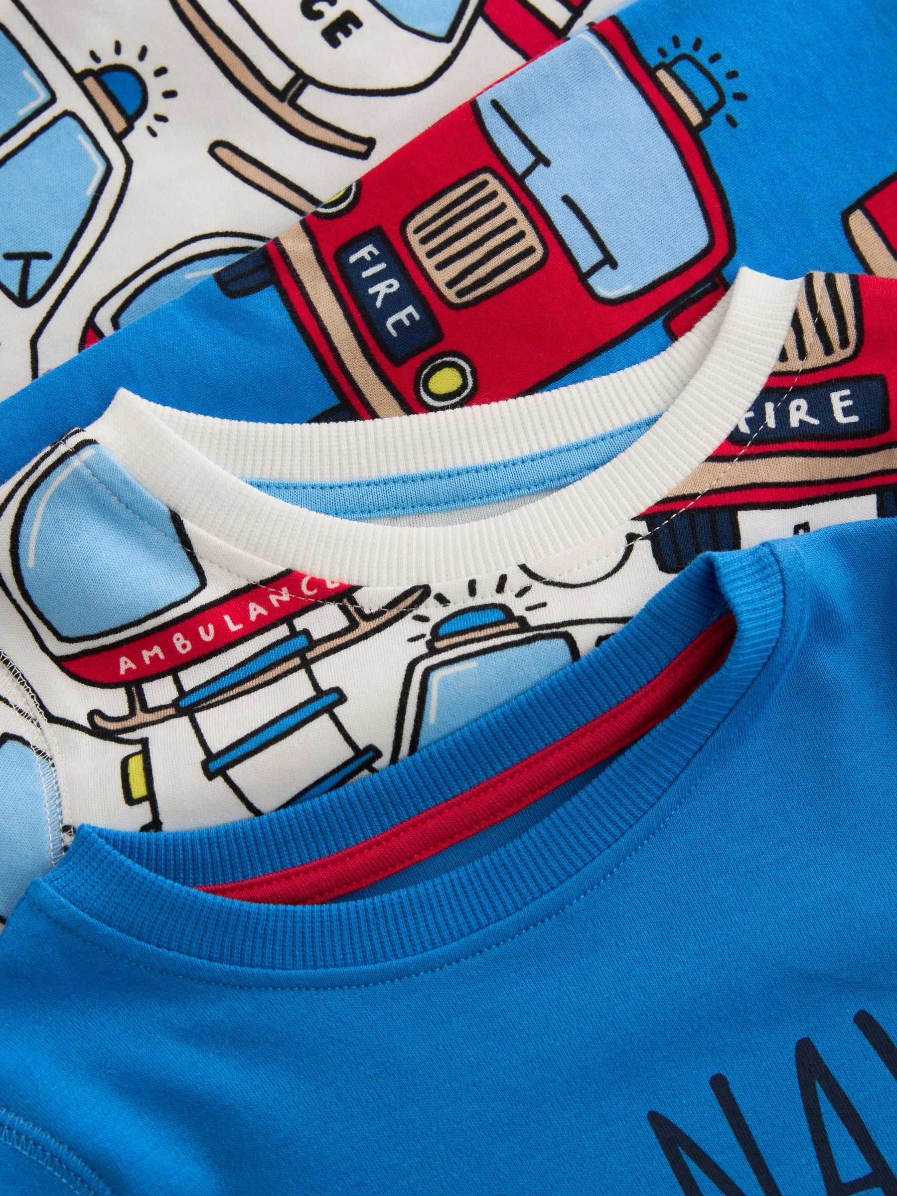 Rood/blauw met hulpvoertuigenprint - Mini Knusse Pyjama's 3 Set (9mnd-10jr)