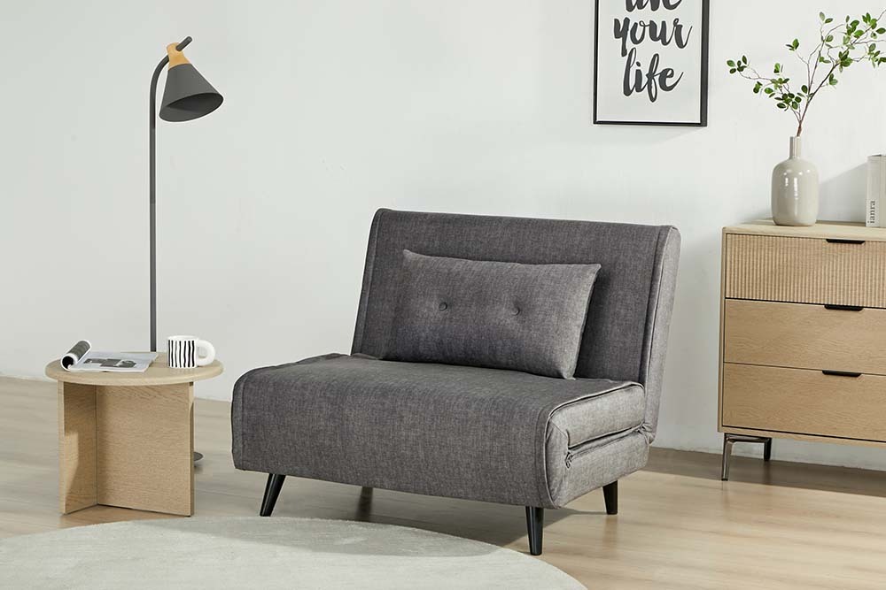 Retro Schlafsessel SMART MULTIFUNCTION 100cm grau Vogue Velours Samt Bettfunktion