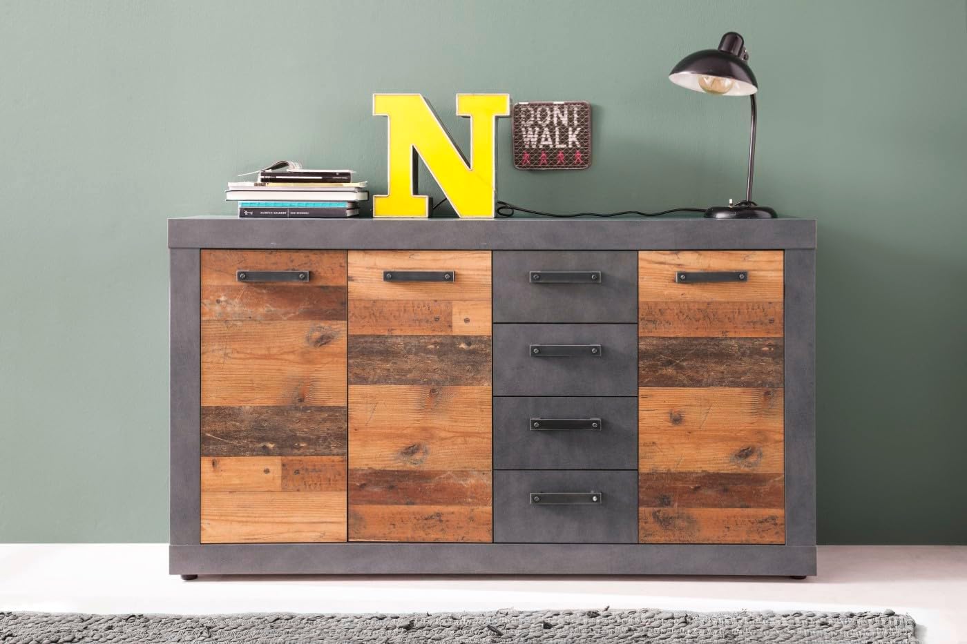 trendteam smart living - Indy - Kommode - Graphit Grau/Alteiche - 4 Schubladen, 4 Fächer - (BxHxT) 151 x 86 x 37 cm - Sideboard in rustikaler Optik