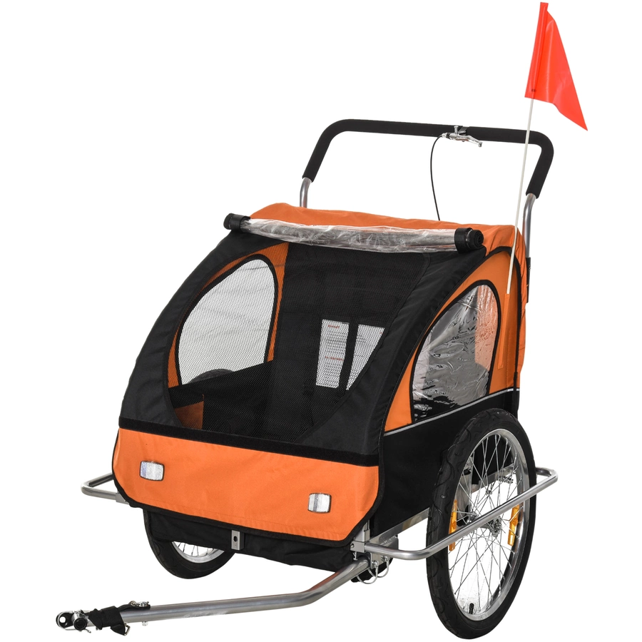 HOMCOM Kinderanhänger mit Staufach orange, schwarz