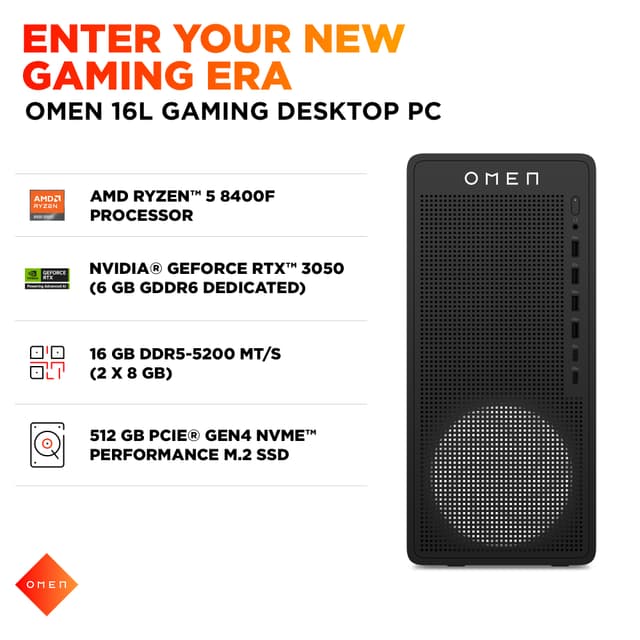 HP OMEN 16L R5-8400F/16/512/3050 stationær gaming computer
