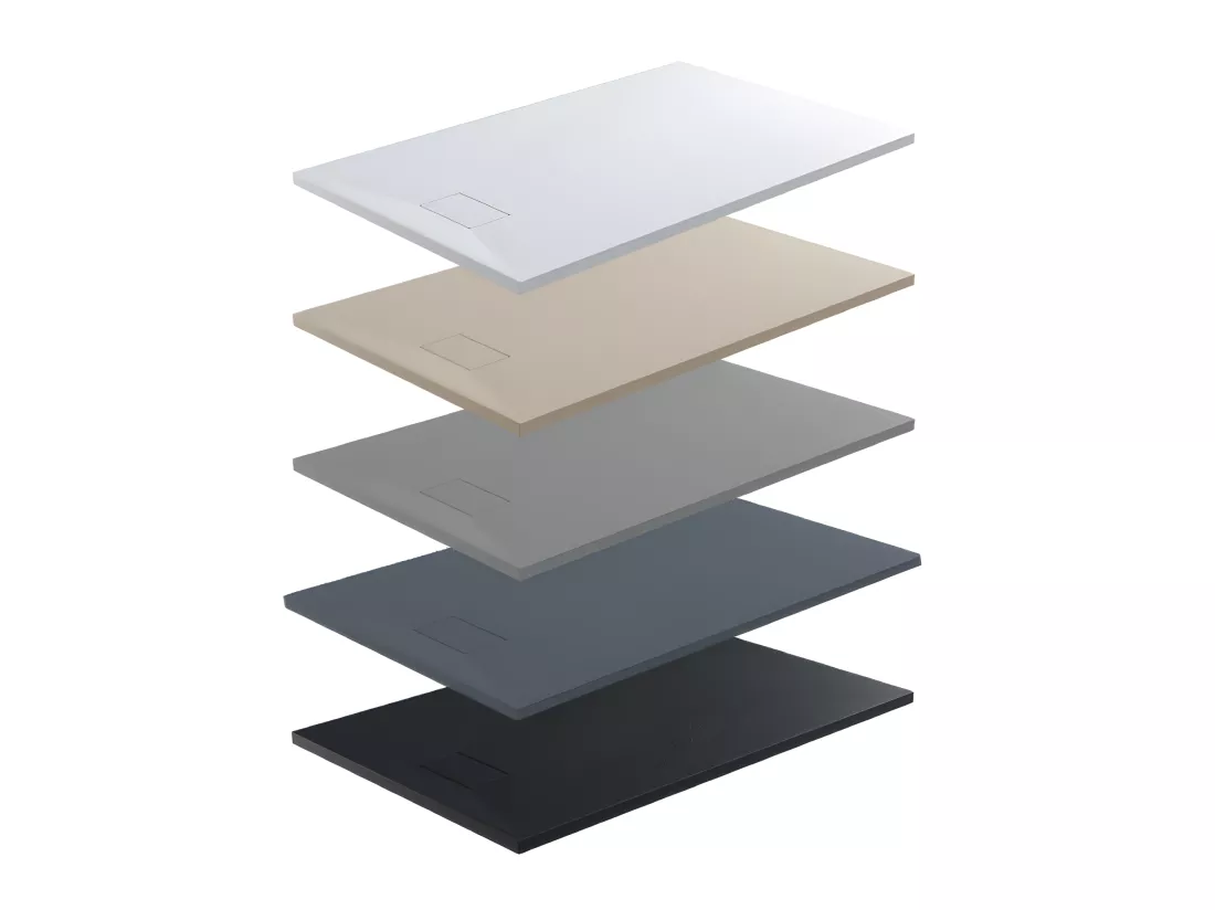 Receveur de douche 80 x 100 cm extra plat PIATTO en SoliCast® surface ardoisée blanc