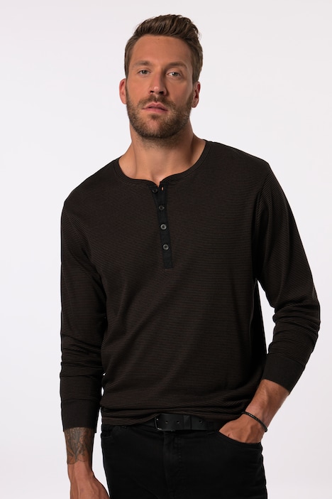 JP 1880 Henley, Langarm, Ringel, Knopfleiste, bis 8 XL