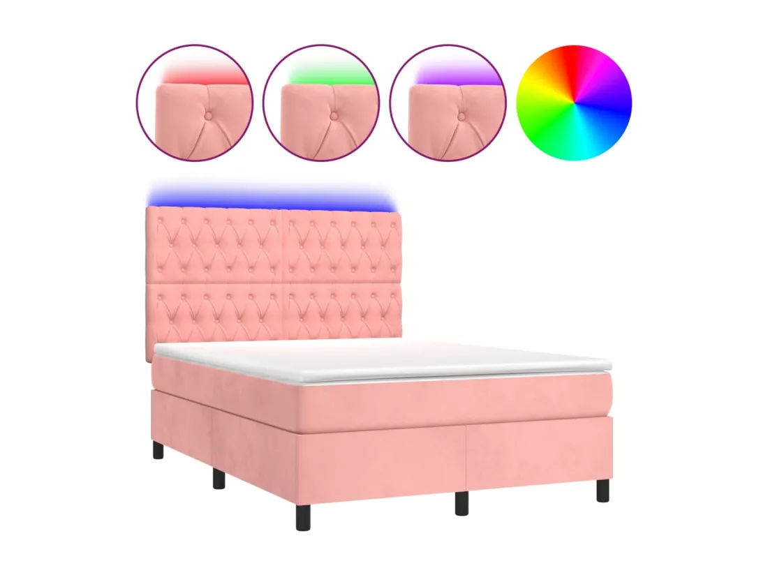 Sommier tapissier avec matelas et LED Rose 140x200 cm Velours