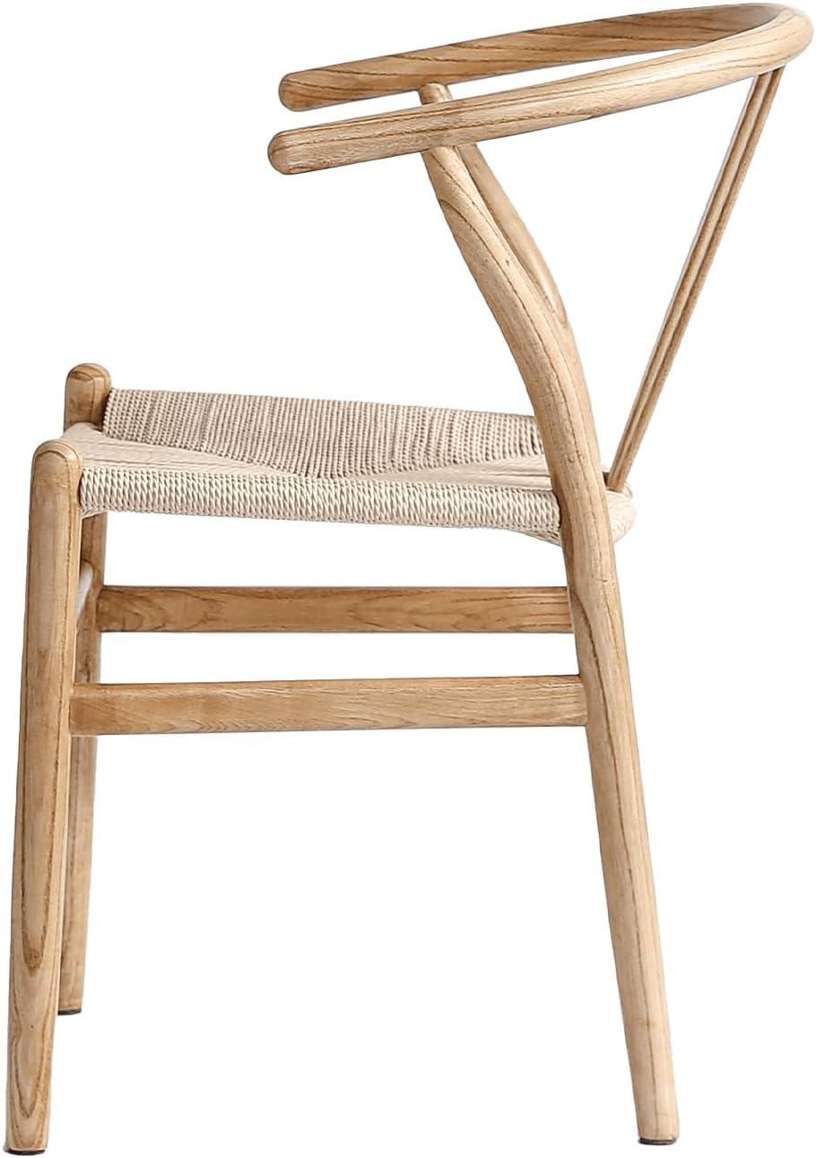 FSC® Esszimmerstühle Wishbone Stuhl aus Massivem Holz und Papierschnur wischbone | Keine Montage erforderlich| (Natur(lackiert))