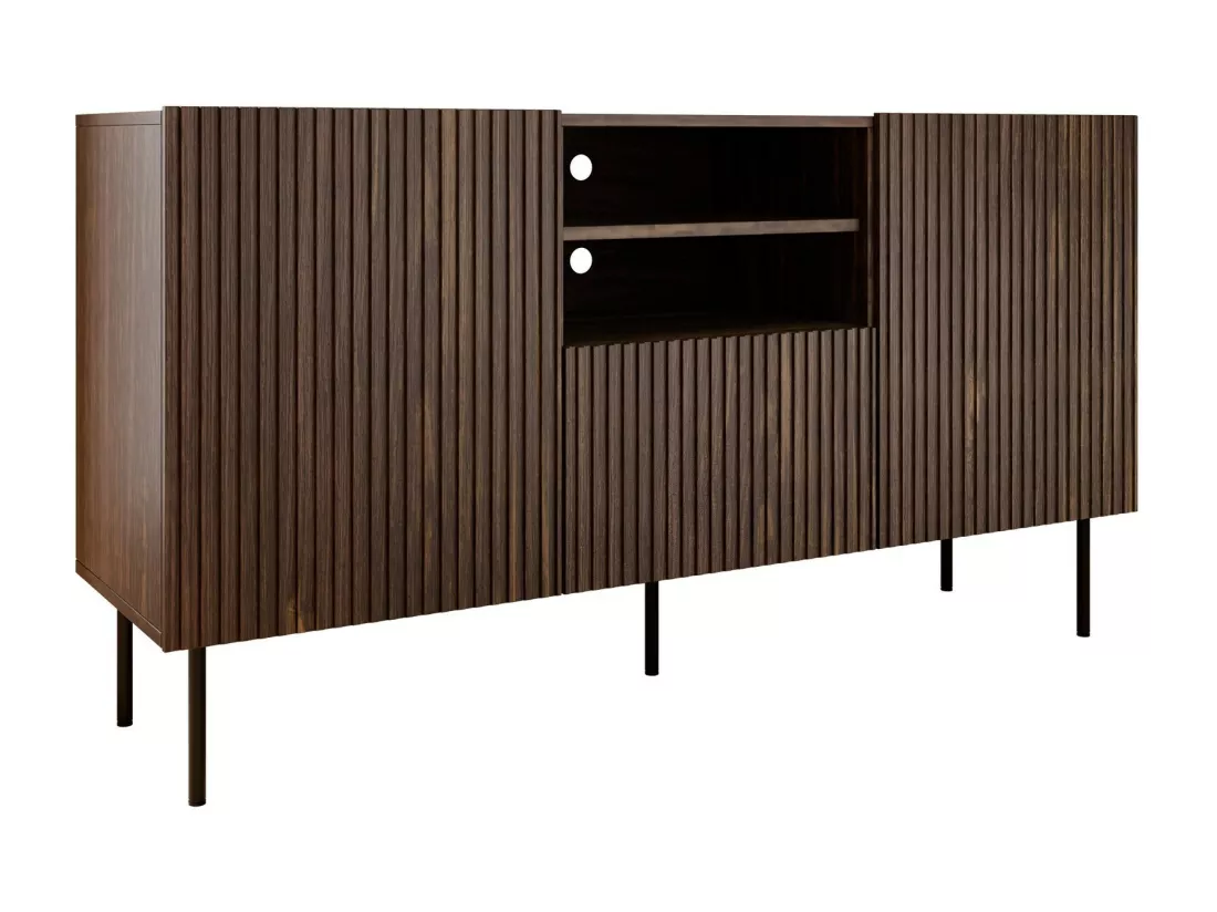 Commode Dortivu 100, Noyer|Noir, Avec tiroirs et portes, 81x151x42cm